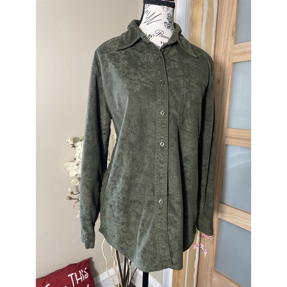 Blue Diamond  Women’s Green Button Up Tunic Style Blouse Size Medium